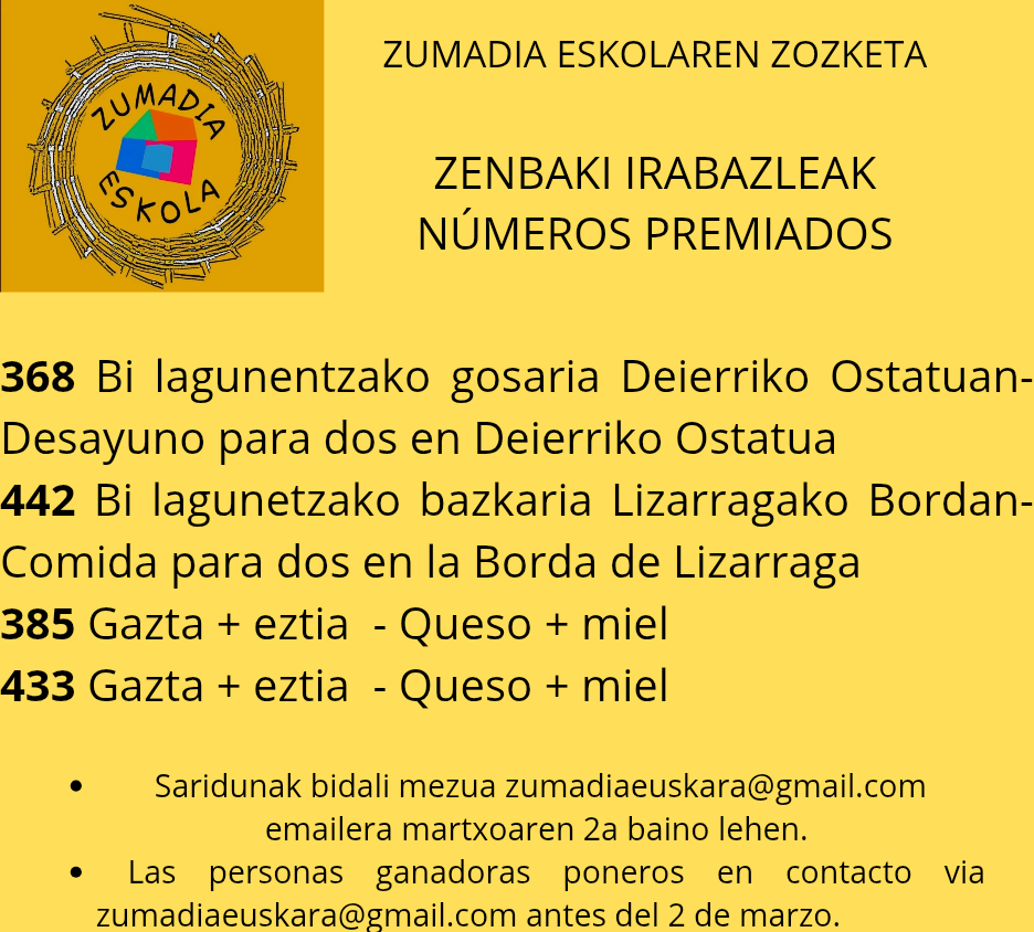 Zumadia eskolako zozketa egin dugu!